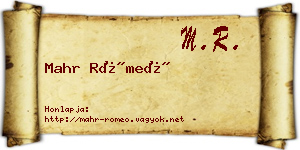 Mahr Rómeó névjegykártya